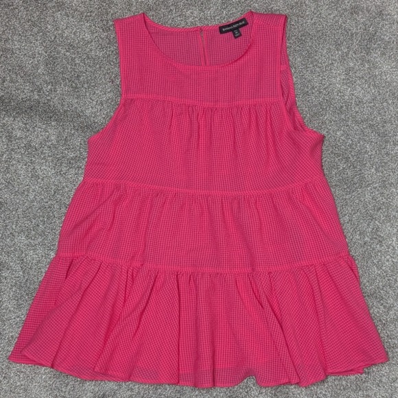Banana Republic Seersucker Tiered Pink Babydoll Tank Top‎ Women's Medium Tall - Picture 1 of 8